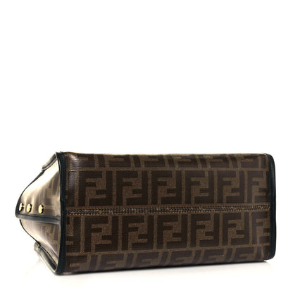 Fendi Glazed Fabric Vitello Century FF 1974 Stamp Patch Mini Peekaboo Defender Cover Mogano Panna Black 4 of 16