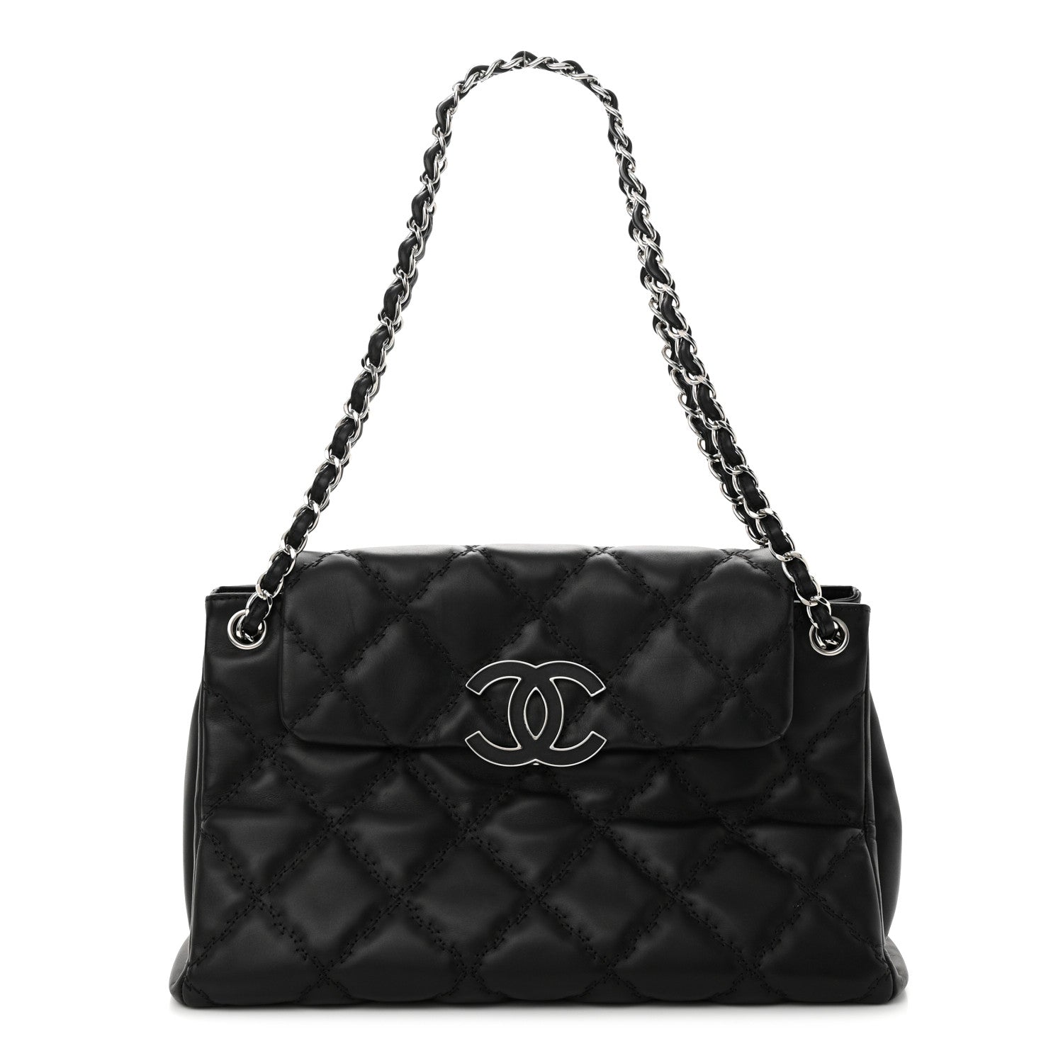 Chanel Calfskin Double Stitch Large Hamptons Flap Bag Black 1 of 10