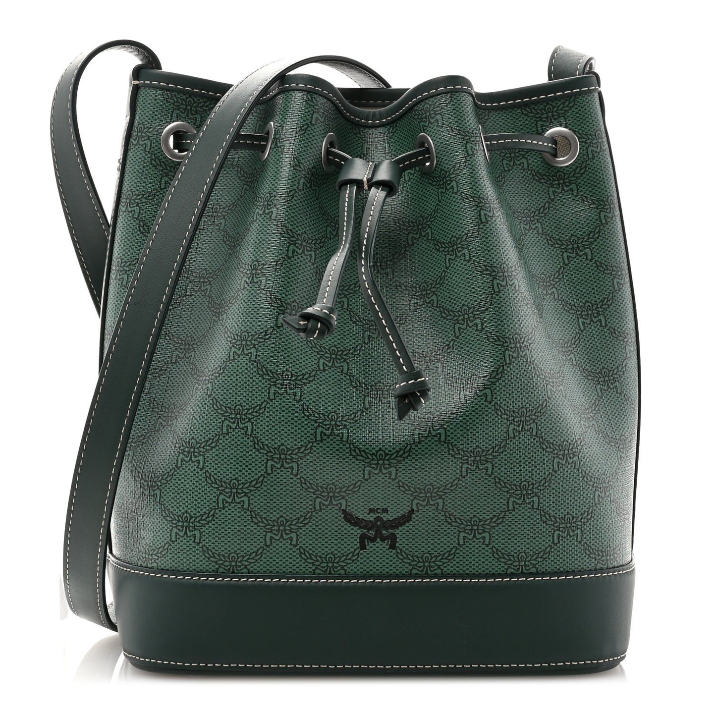 Lauretos Spanish Calfskin Medium Himmel Drawstring Bucket Bag Forest Green