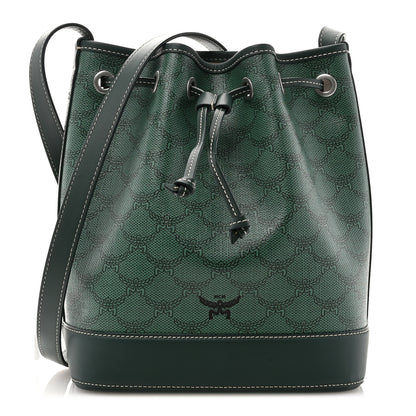 MCM Lauretos Spanish Calfskin Medium Himmel Drawstring Bucket Bag Forest Green 1 of 12