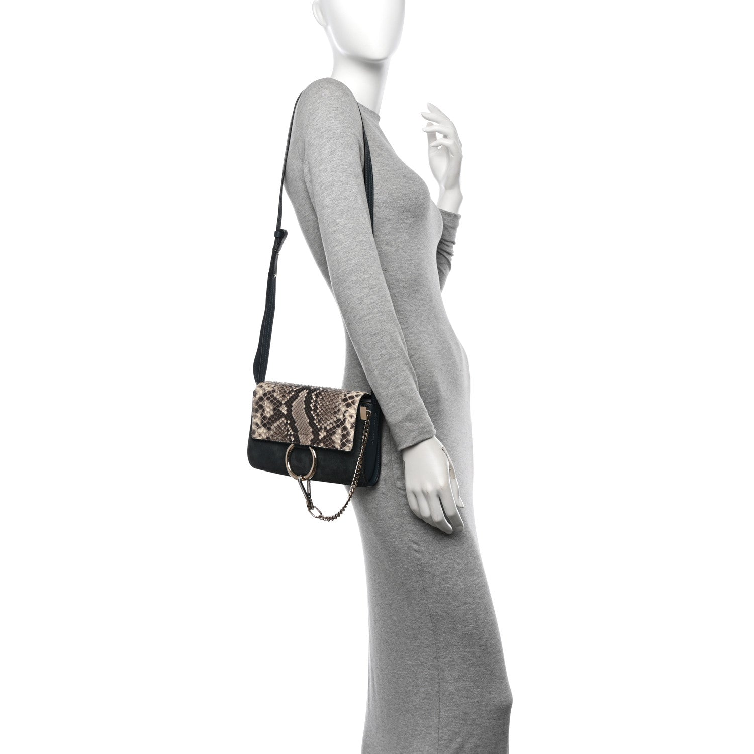 Chloe Python Calfskin Small Faye Shoulder Bag Blue 2 of 10