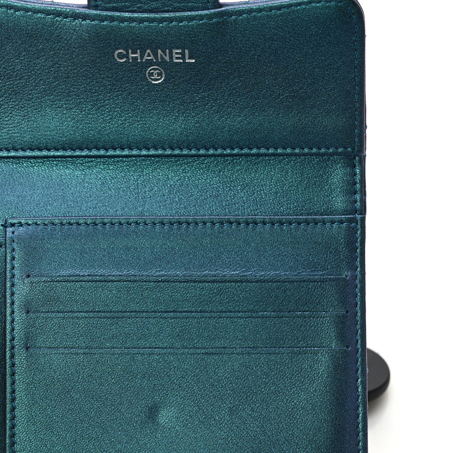 Metallic Lambskin Quilted Compact Flap Wallet Turquoise