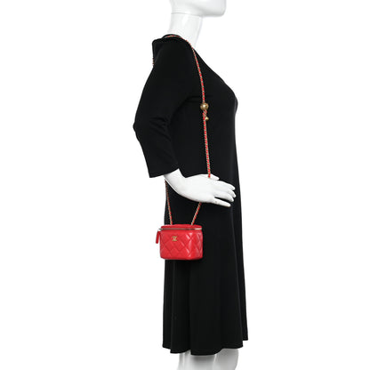 Chanel Lambskin Quilted Pearl Crush Mini Vanity Case With Chain Red 2 of 10