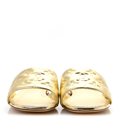 Louis Vuitton Metallic Lambskin Embossed Monogram Revival Flat Mules 39 Gold 3 of 10