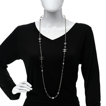 Chanel Resin Pearl Star CC Necklace Grey Silver 2 of 5