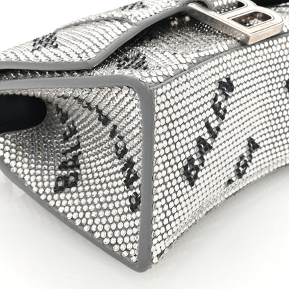 Balenciaga Strass Suede Allover Logo Hourglass Top Handle Bag XS with Chain Silver Black 8 of 9