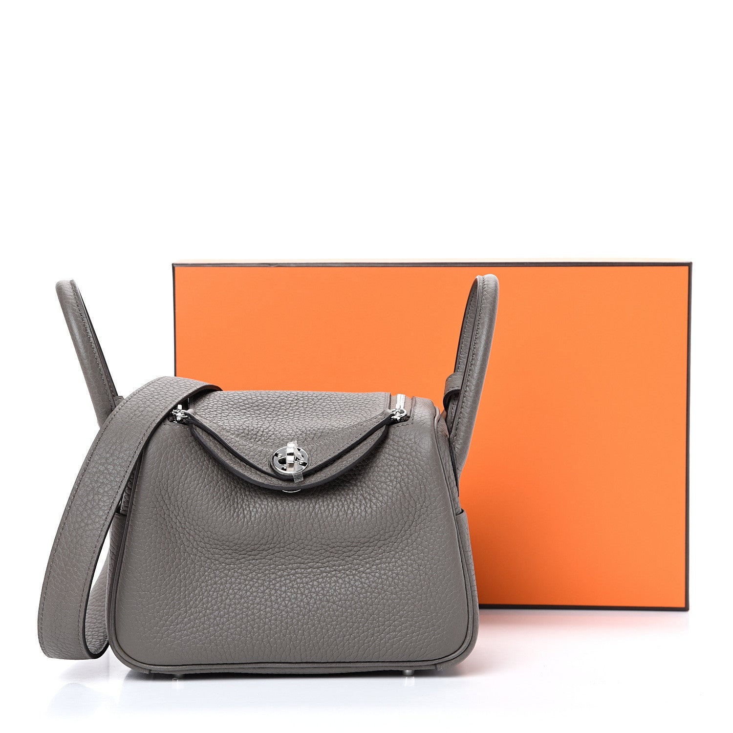 Hermes Taurillon Clemence Mini Lindy 20 Etain 10 of 10