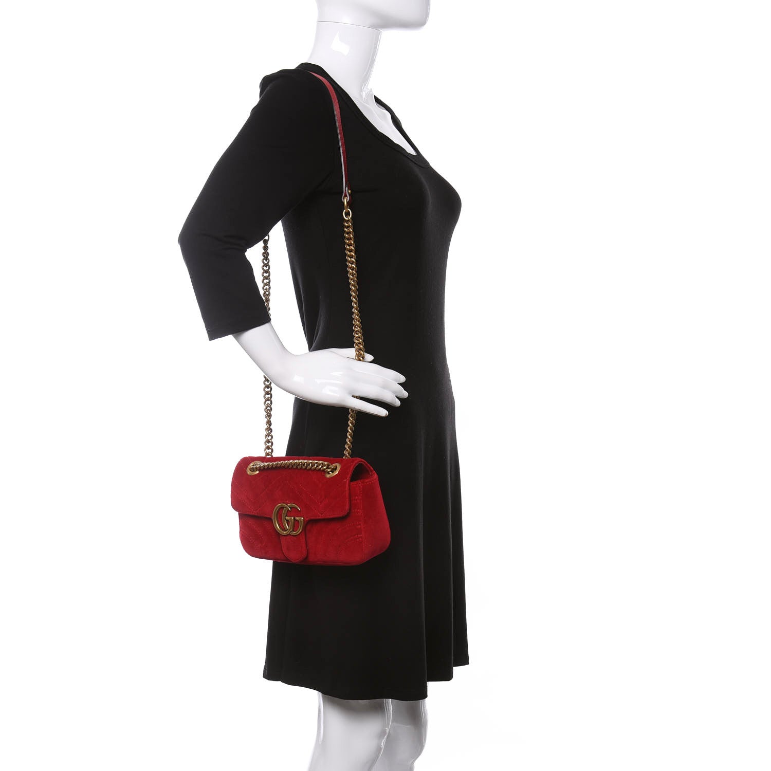 Gucci Velvet Matelasse Mini GG Marmont Shoulder Bag Hibiscus Red 2 of 10