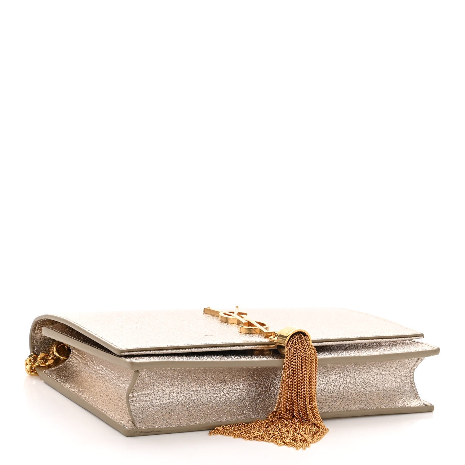 Saint Laurent Metallic Calfskin Kate Monogram Tassel Chain Wallet Gold 4 of 10