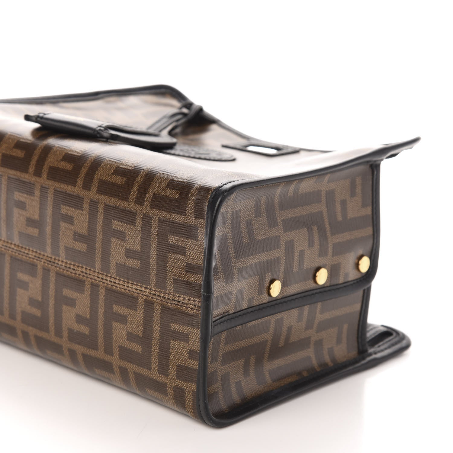 Fendi Glazed Fabric Vitello Century FF 1974 Stamp Patch Mini Peekaboo Defender Cover Mogano Panna Black 7 of 10
