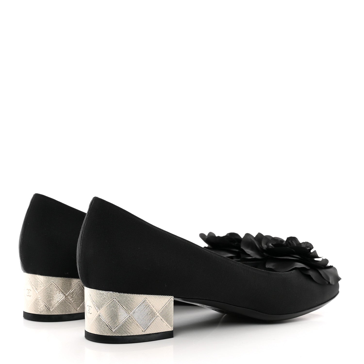 Chanel Grosgrain Camellia Pumps 39.5 Black 4 of 8