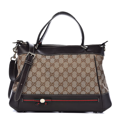 Gucci Monogram Web Mayfair Top Handle Satchel Dark Brown 1 of 12