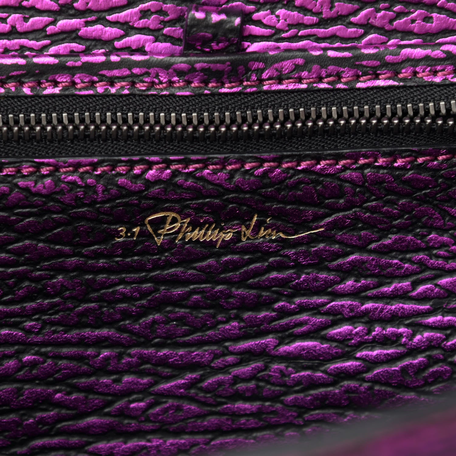 3.1 Phillip Lim Metallic Textured Calfskin Mini Pashli Satchel Purple 6 of 12