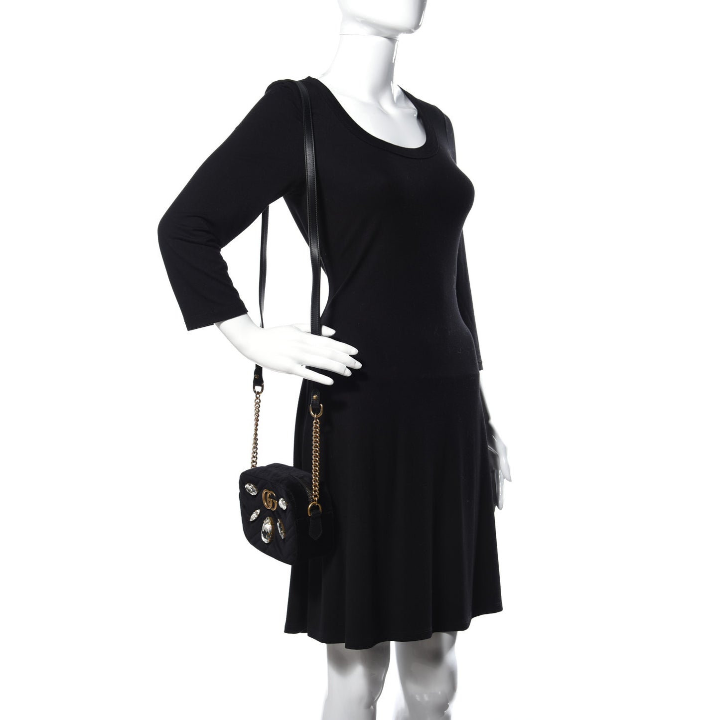 Velvet Matelasse Marquise Crystals Mini GG Marmont Chain Shoulder Bag Black