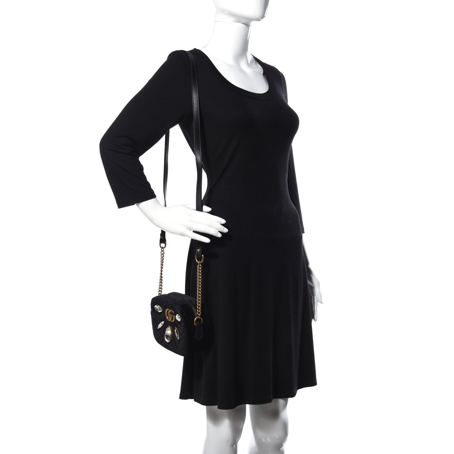 Gucci Velvet Matelasse Marquise Crystals Mini GG Marmont Chain Shoulder Bag Black 2 of 10