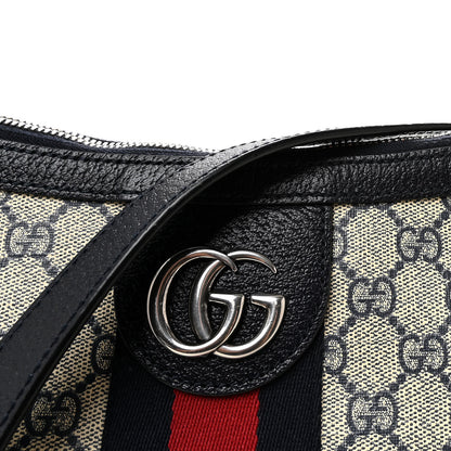 Gucci GG Supreme Monogram Textured Dollar Calfskin Web Small Ophidia Half Moon Hobo Beige Blue 8 of 10