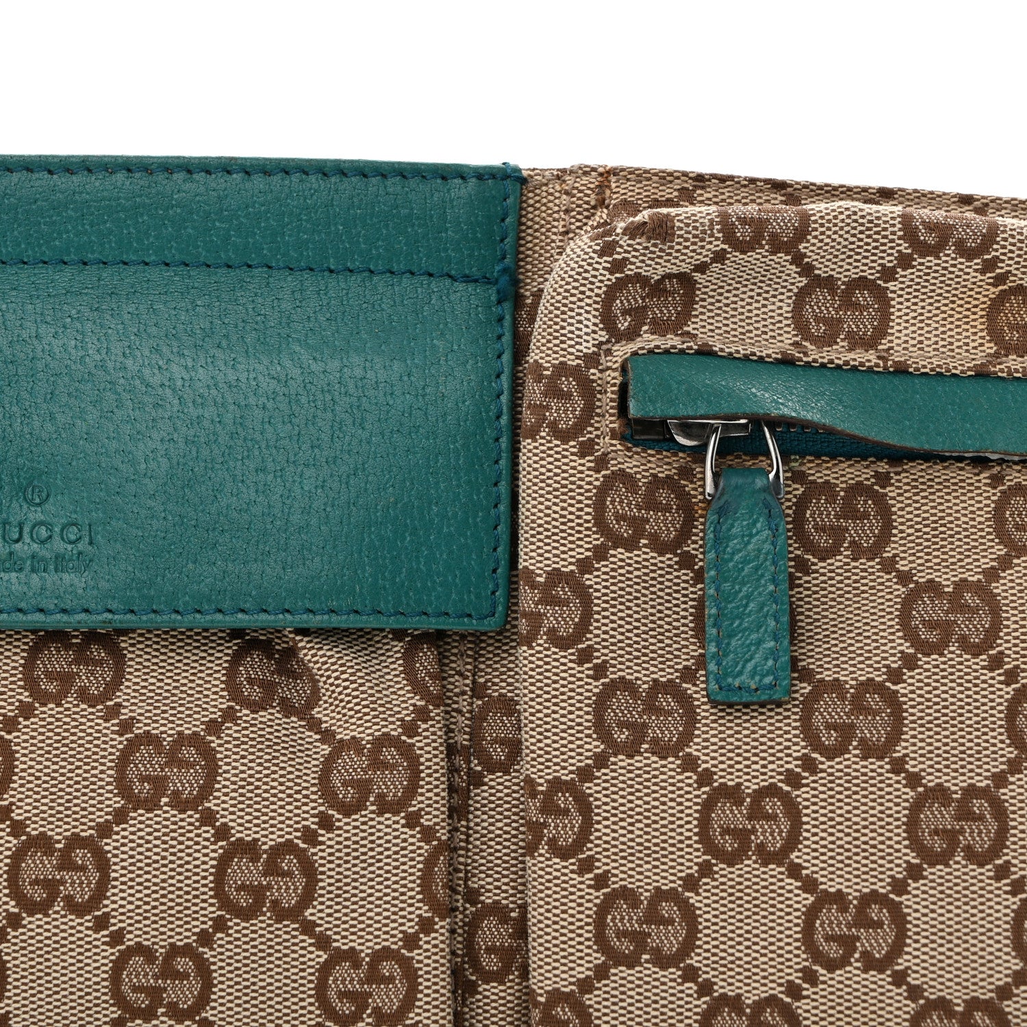 Gucci GG Monogram Web Double Pocket Belt Bag Turquoise 8 of 14