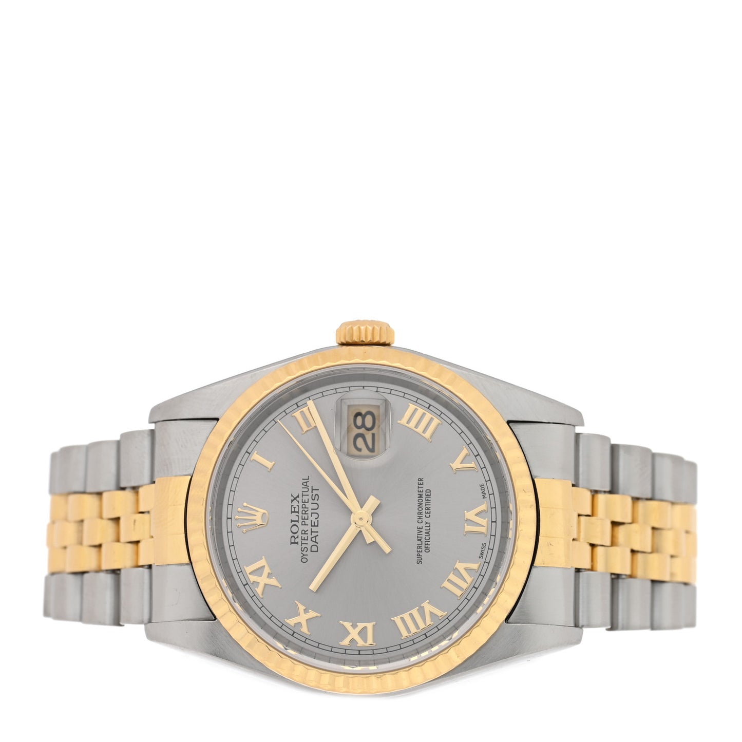 Stainless Steel 18K Yellow Gold 36mm Oyster Perpetual Datejust Watch Silver Roman 16233