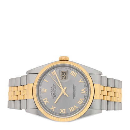 Rolex Stainless Steel 18K Yellow Gold 36mm Oyster Perpetual Datejust Watch Silver Roman 16233 2 of 4