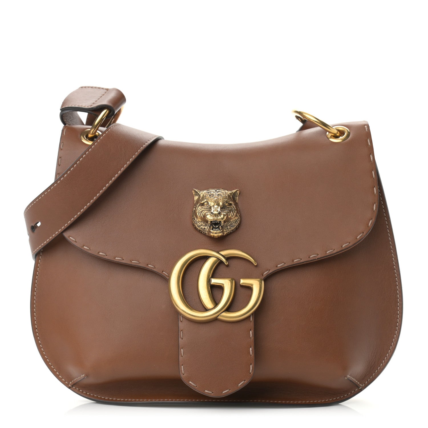 Gucci Calfskin Feline GG Marmont Flap Shoulder Bag Cuir 1 of 13