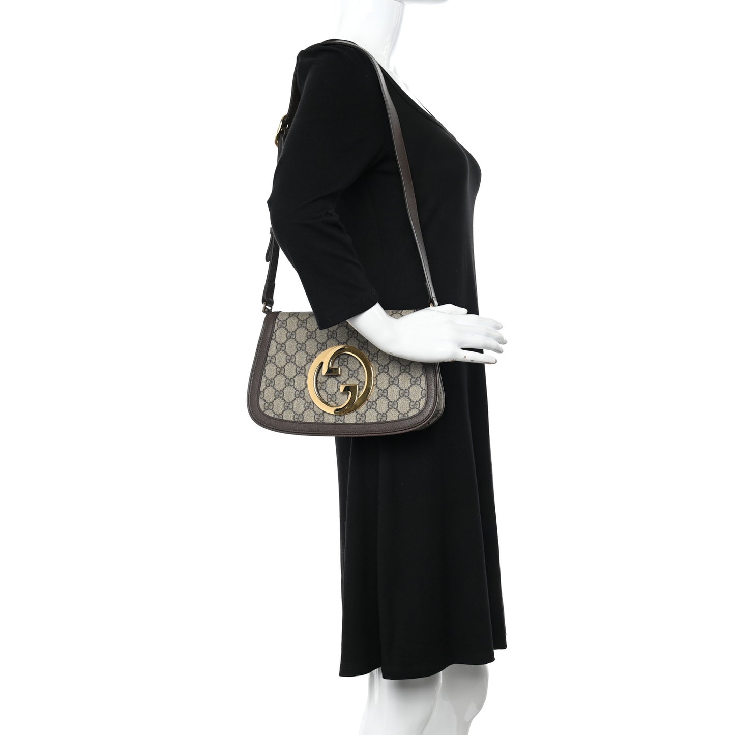 GG Supreme Monogram Textured Dollar Calfskin Blondie Chain Shoulder Flap Bag Beige Ebony New Acero