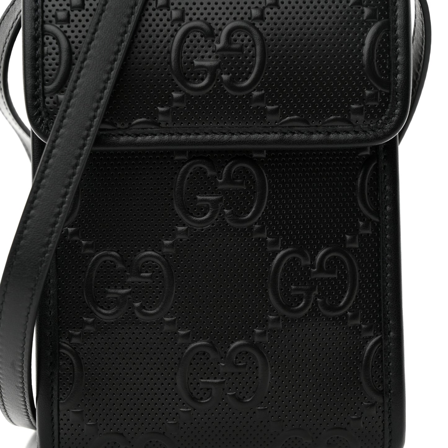 Calfskin GG Tennis Embossed Mini Crossbody Bag Black