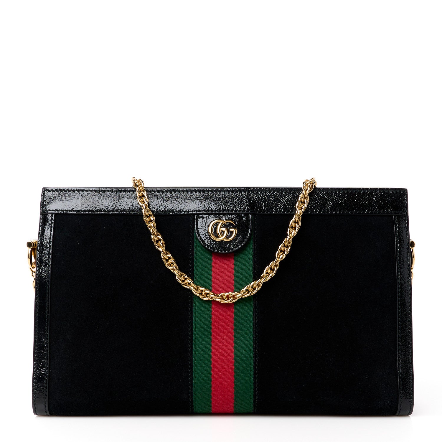 Gucci Suede Patent GG Web Medium Ophidia Chain Shoulder Bag Black 1 of 11