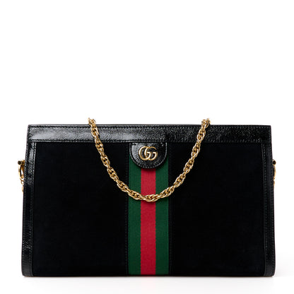 Gucci Suede Patent GG Web Medium Ophidia Chain Shoulder Bag Black 1 of 11