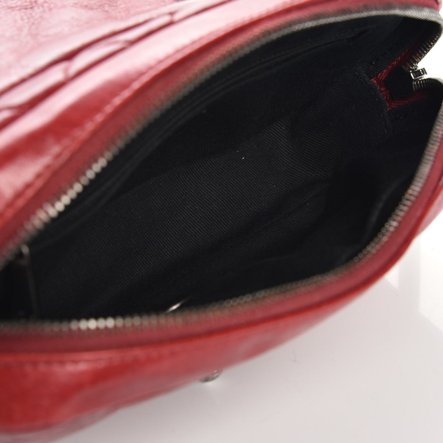 Glazed Calfskin Quilted Small Duo Color Flap Red