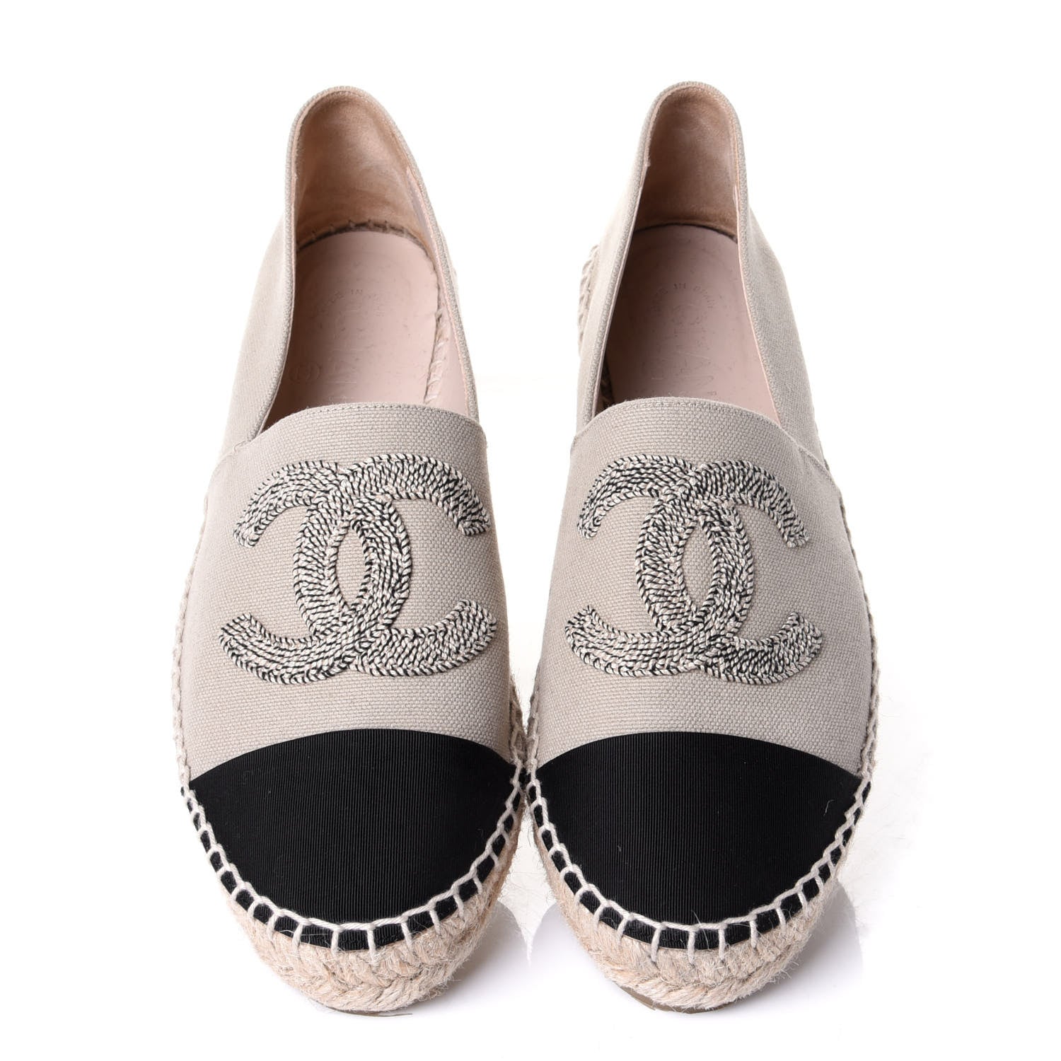 Chanel Canvas Grosgrain CC Espadrilles 40 Beige Black 5 of 10