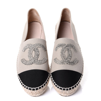 Chanel Canvas Grosgrain CC Espadrilles 40 Beige Black 5 of 10