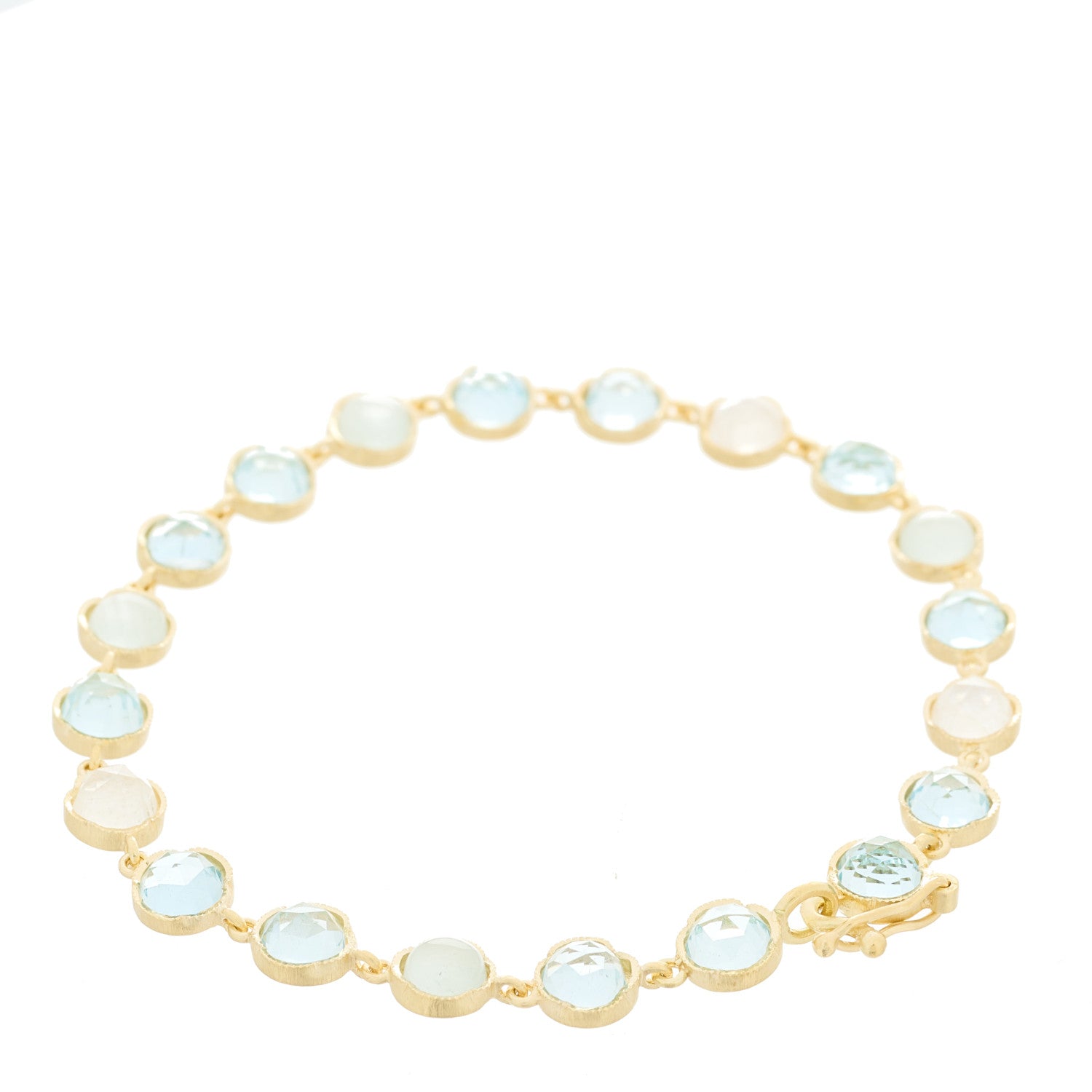 Irene Neuwirth 18K Yellow Gold Aquamarine Moonstone Classic Link Mixed Bracelet 2 of 3