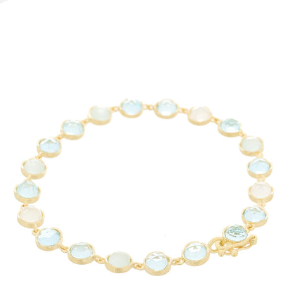 Irene Neuwirth 18K Yellow Gold Aquamarine Moonstone Classic Link Mixed Bracelet 2 of 3