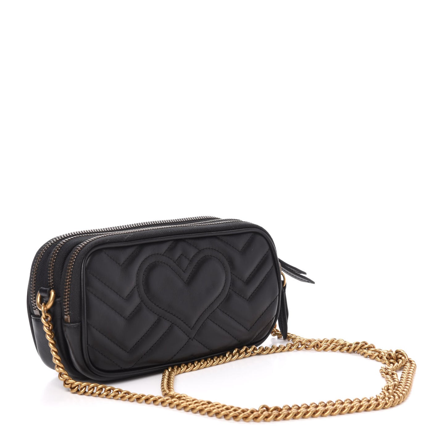 Calfskin Matelasse Mini GG Marmont Chain Crossbody Bag Black