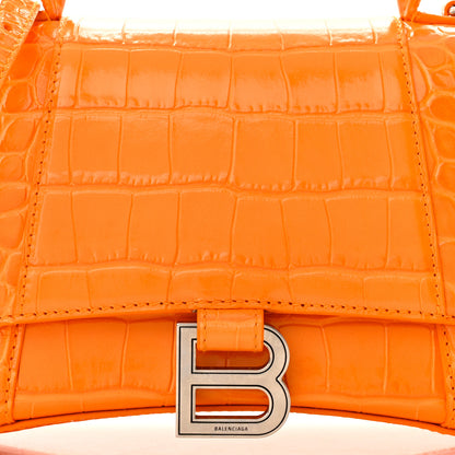 Balenciaga Shiny Calfskin Crocodile Embossed Small Hourglass Top Handle Bag Pop Orange 7 of 11