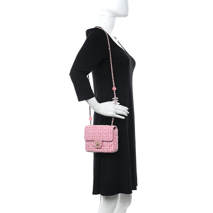 Chanel Tweed Resin Quilted Mini Heart Square Flap Pink White 2 of 11