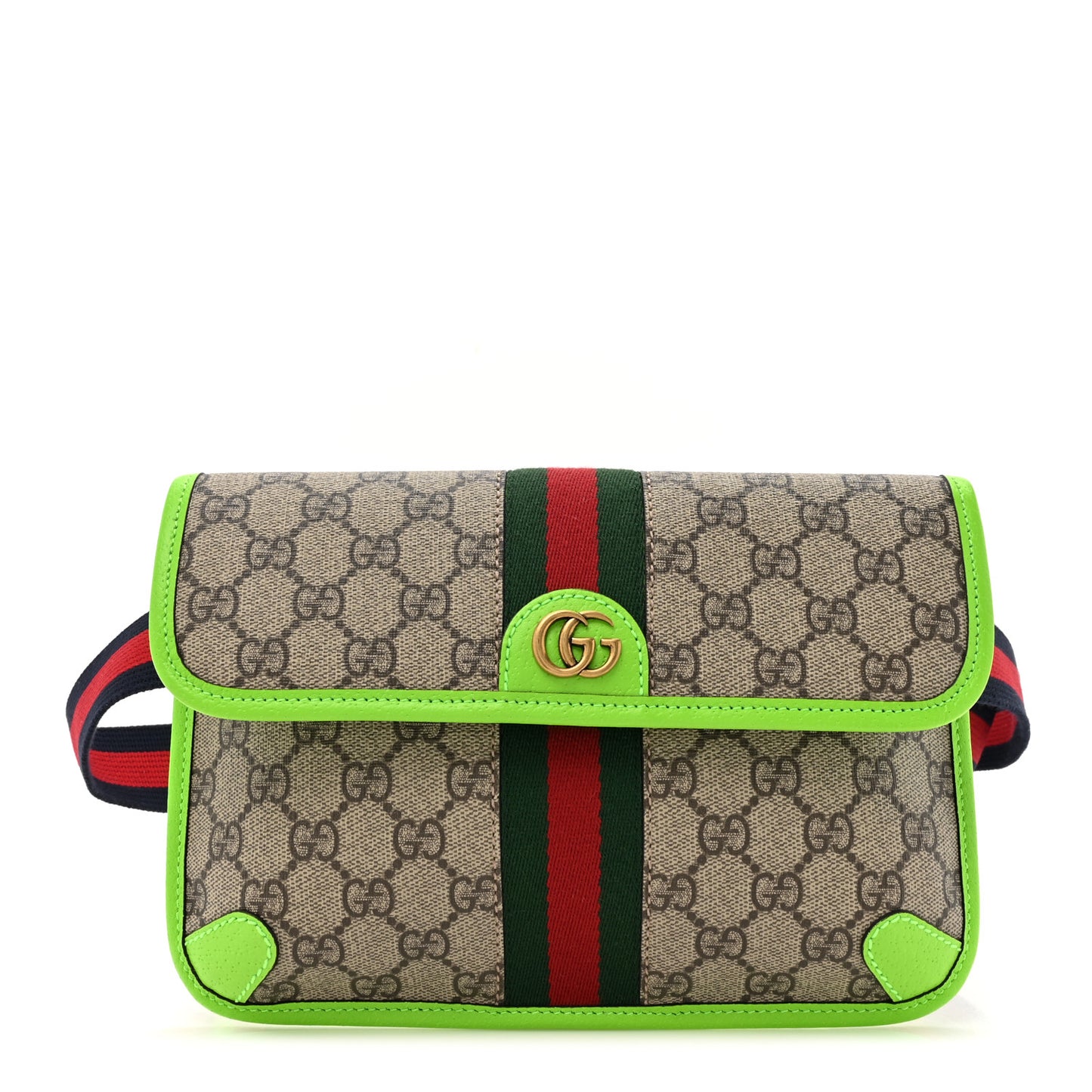 GG Supreme Monogram Web Small Ophidia Belt Bag Beige Ebony Green