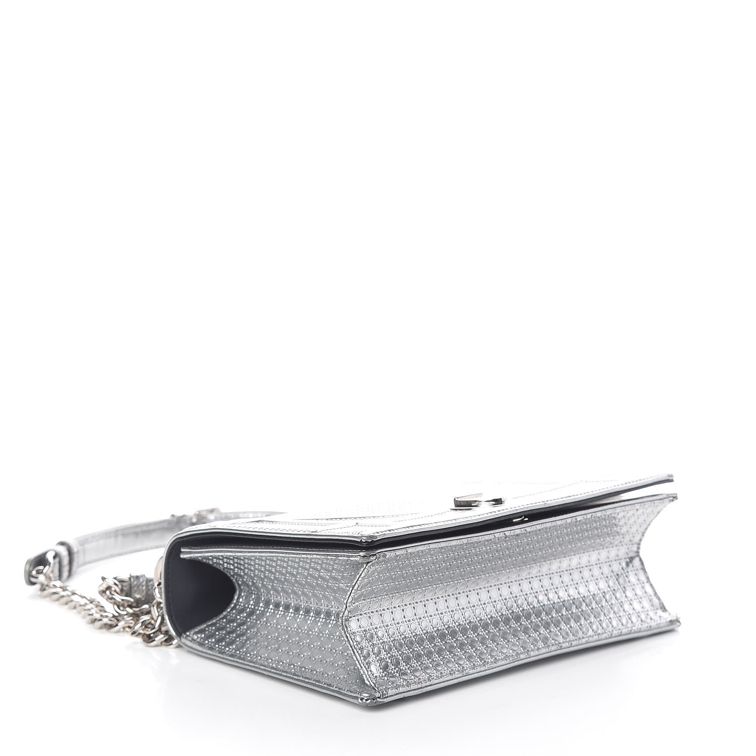 Christian Dior Metallic Patent Micro-Cannage Medium Diorama Flap Bag Silver 4 of 10
