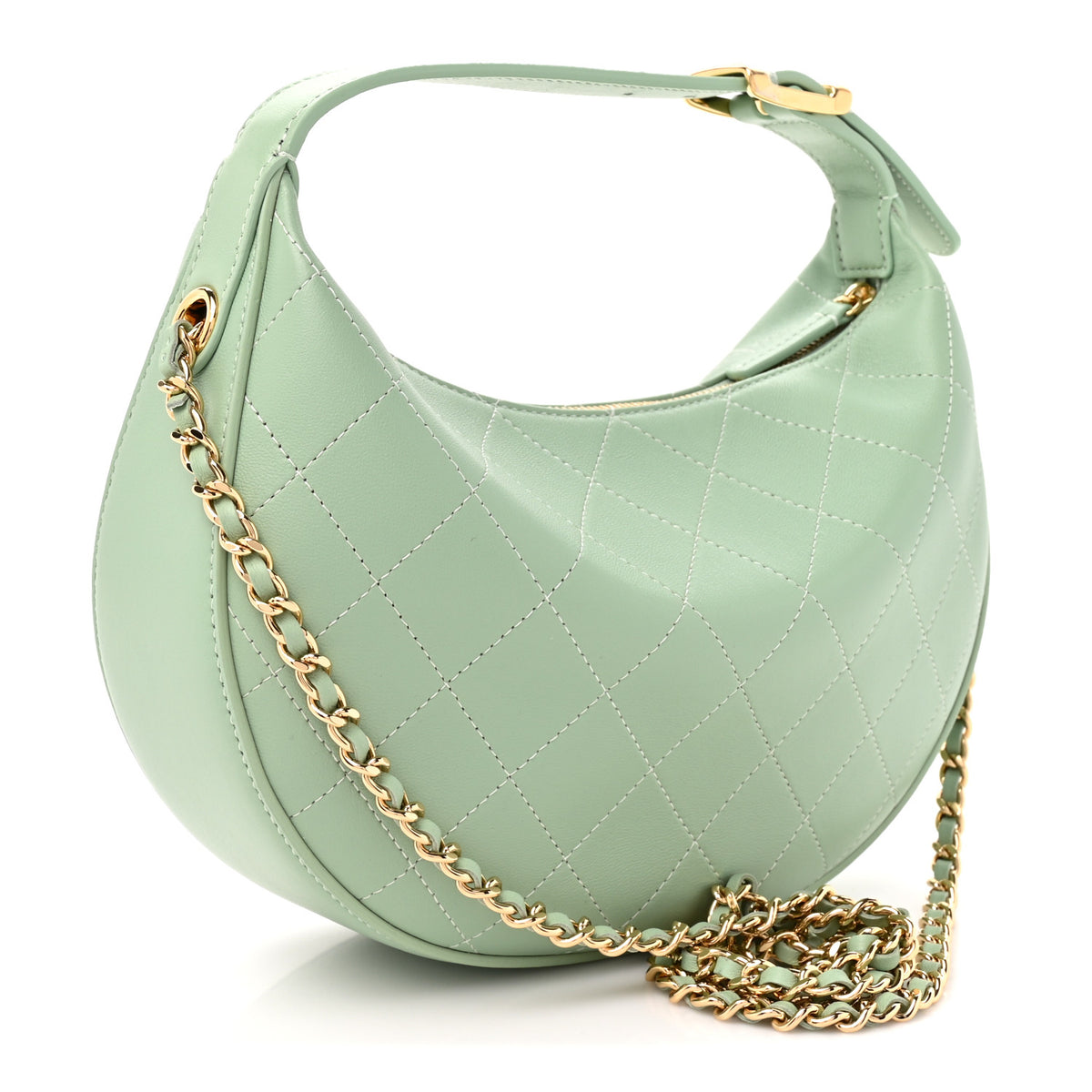Chanel Lambskin Quilted Hobo Clutch With Chain Light Green 3 of 10
