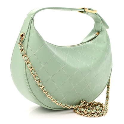 Chanel Lambskin Quilted Hobo Clutch With Chain Light Green 3 of 10