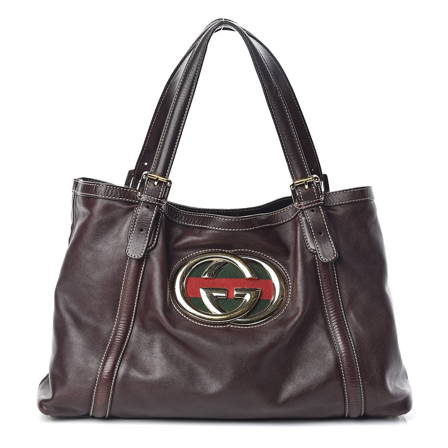 Gucci Calfskin Medium Britt Tote Dark Brown 1 of 12