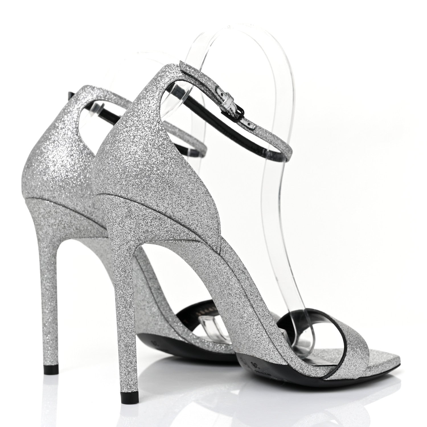 Saint Laurent Glitter Amber 105 Ankle Strap Sandals 38 Silver 4 of 9
