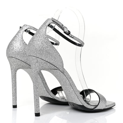 Saint Laurent Glitter Amber 105 Ankle Strap Sandals 38 Silver 4 of 9