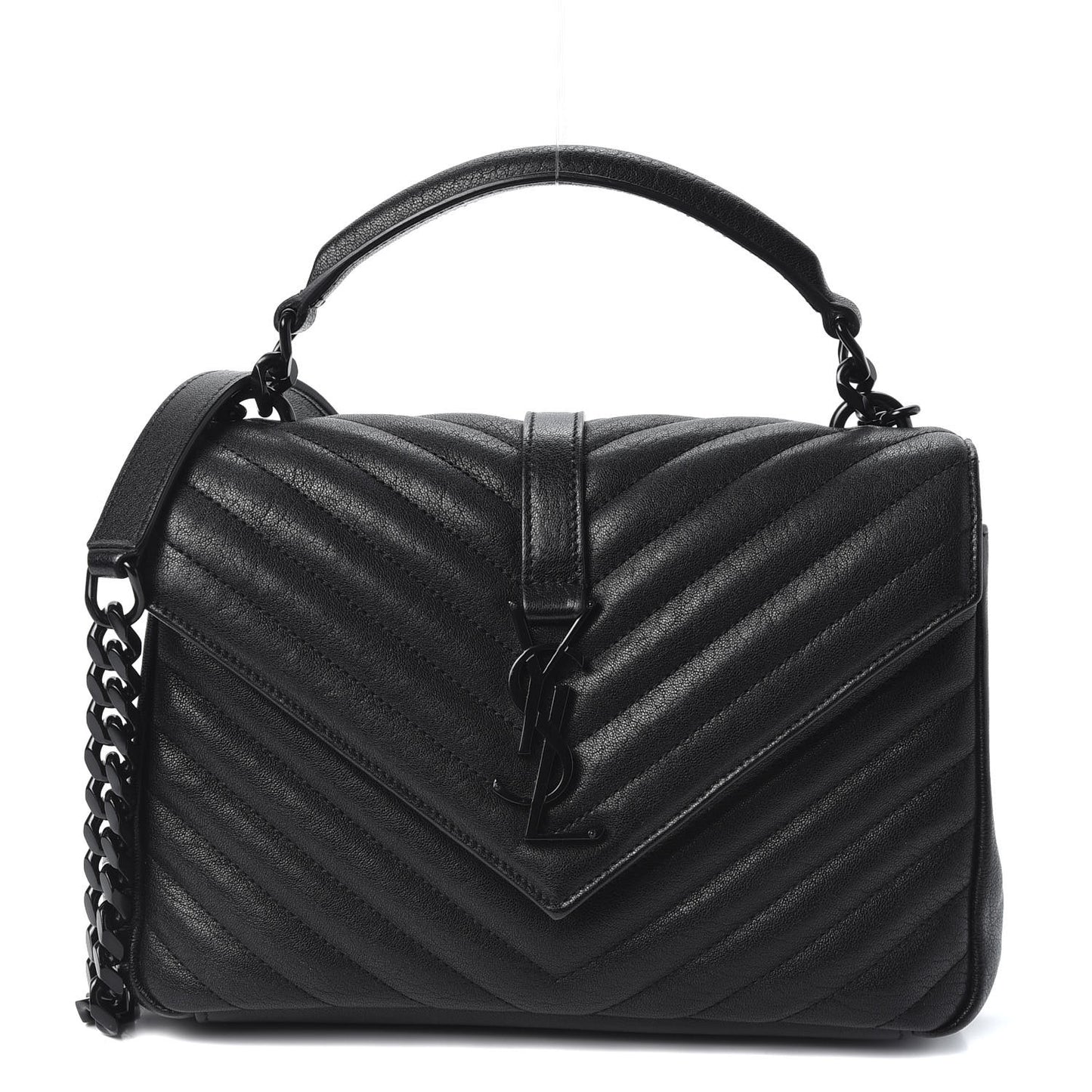 Sheepskin Matelasse Chevron Monogram Medium College Bag Black