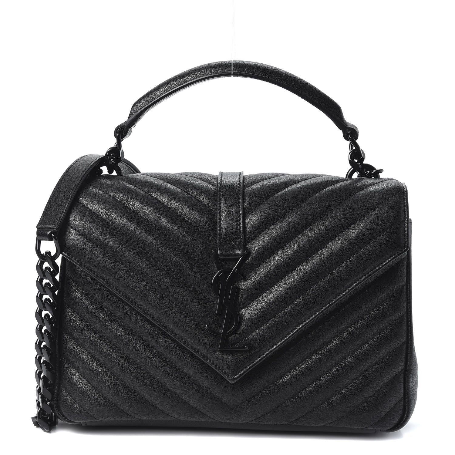 Saint Laurent Sheepskin Matelasse Chevron Monogram Medium College Bag Black 1 of 9