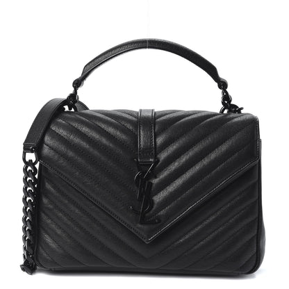 Saint Laurent Sheepskin Matelasse Chevron Monogram Medium College Bag Black 1 of 9