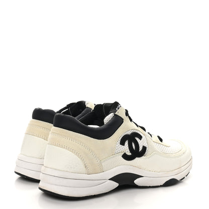 Chanel Mesh Suede Calfskin Grained Calfskin Womens CC Sneakers 39.5 White Black 5 of 9