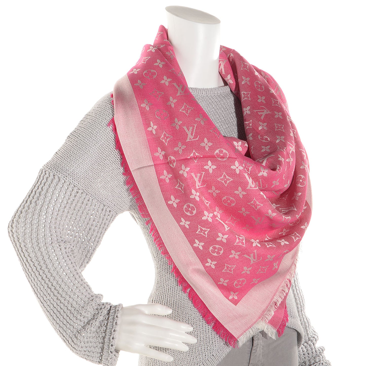 Silk Wool Monogram Denim Shawl Pivoine