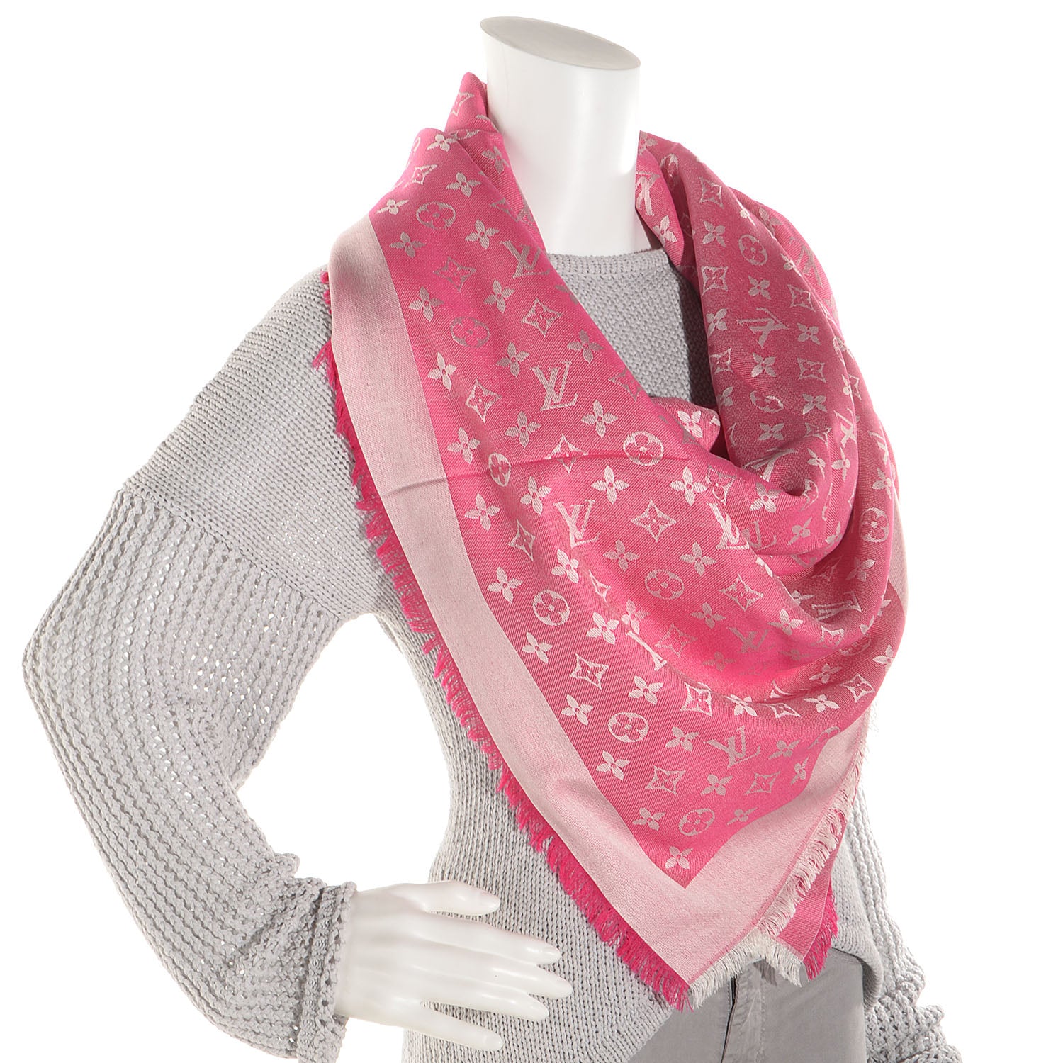 Louis Vuitton Silk Wool Monogram Denim Shawl Pivoine 2 of 5