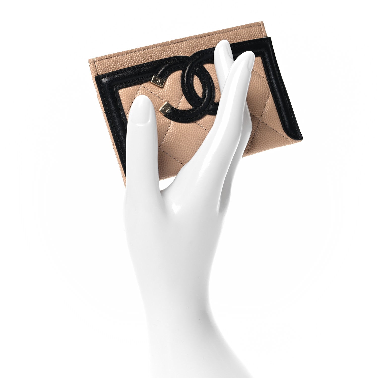 Chanel Caviar Quilted Filigree Card Holder Beige Black 2 of 8